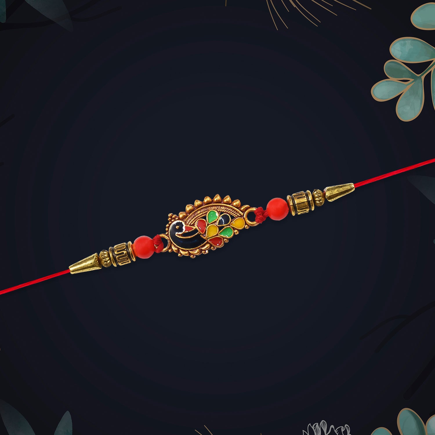 Stylish Rakhi With Gold-toned Leaf Dial Stylish Rakhi With Gold-toned Leaf Dial